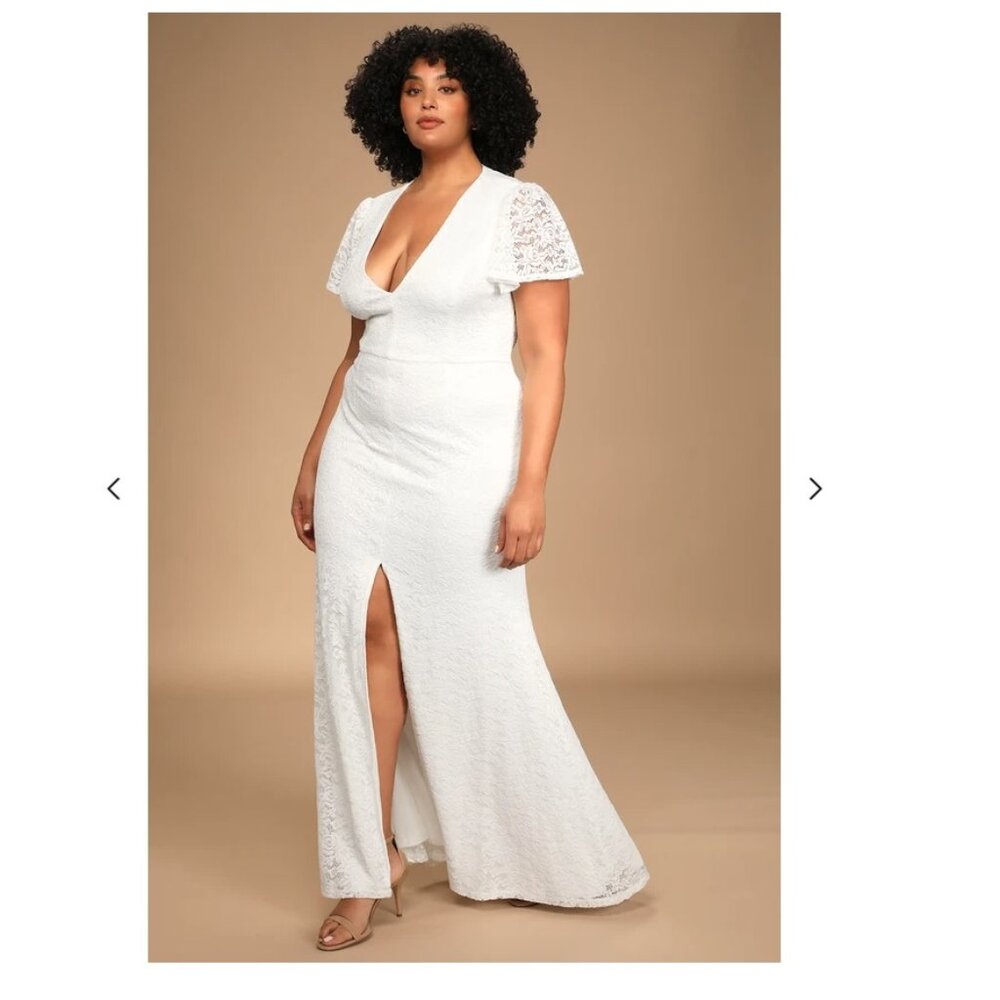 Lulus 2x - Your Hand in Mine White Lace Flutter Sleeve Maxi Dress